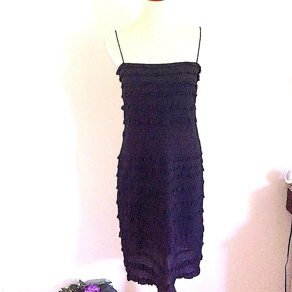 DKNY Sheath Cocktail Dress Gauzy Dark Navy Silk